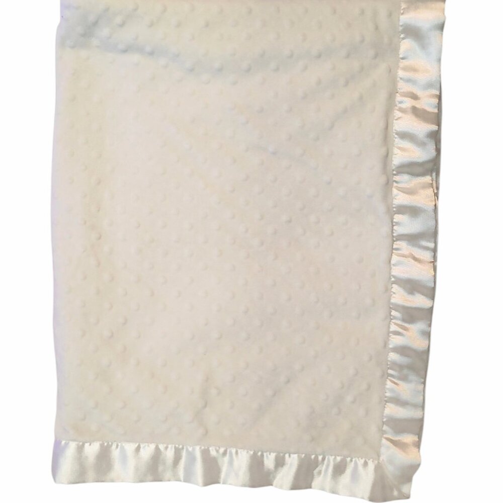 First Impressions White Raised Minky Dots Satin Security Lovey Blanket 38" X 29"